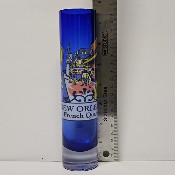 7.5" Tall Cobalt Blue Glass Cylinder Vase | New Orleans French Quarter Souvenir - Picture 8 of 9